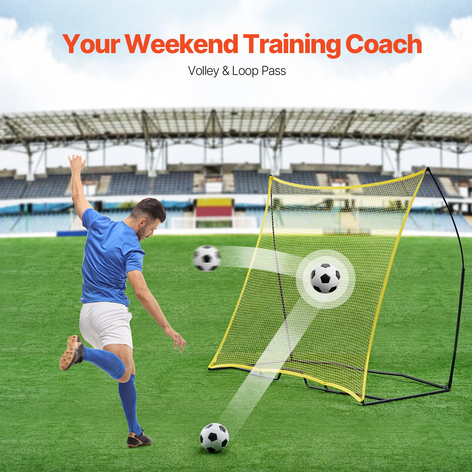 VEVOR Entrenador de Fútbol Portátil, Hierro y Poliéster, Pared de Rebote de Fútbol Deportivo con Bolsa Portátil, Perfecto para Entrenamiento en Solitario en Equipo, Pases, Voleas, 25,4 x 25,4 mm