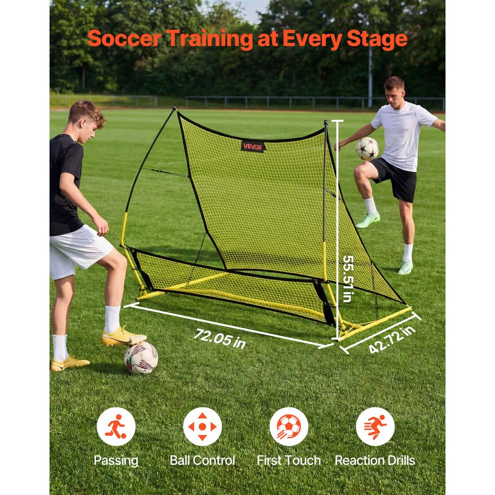 VEVOR Red de Rebote para Fútbol 1700 x 1500 mm, Portería de Fútbol, Postes de Fibra de Vidrio y Tubo de Hierro para Control Individual y en Equipo, Práctica de Pases, para Adolescentes y Adultos