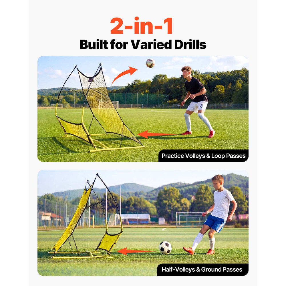 VEVOR Red de Rebote para Fútbol 1700 x 1500 mm, Portería de Fútbol, Postes de Fibra de Vidrio y Tubo de Hierro para Control Individual y en Equipo, Práctica de Pases, para Adolescentes y Adultos