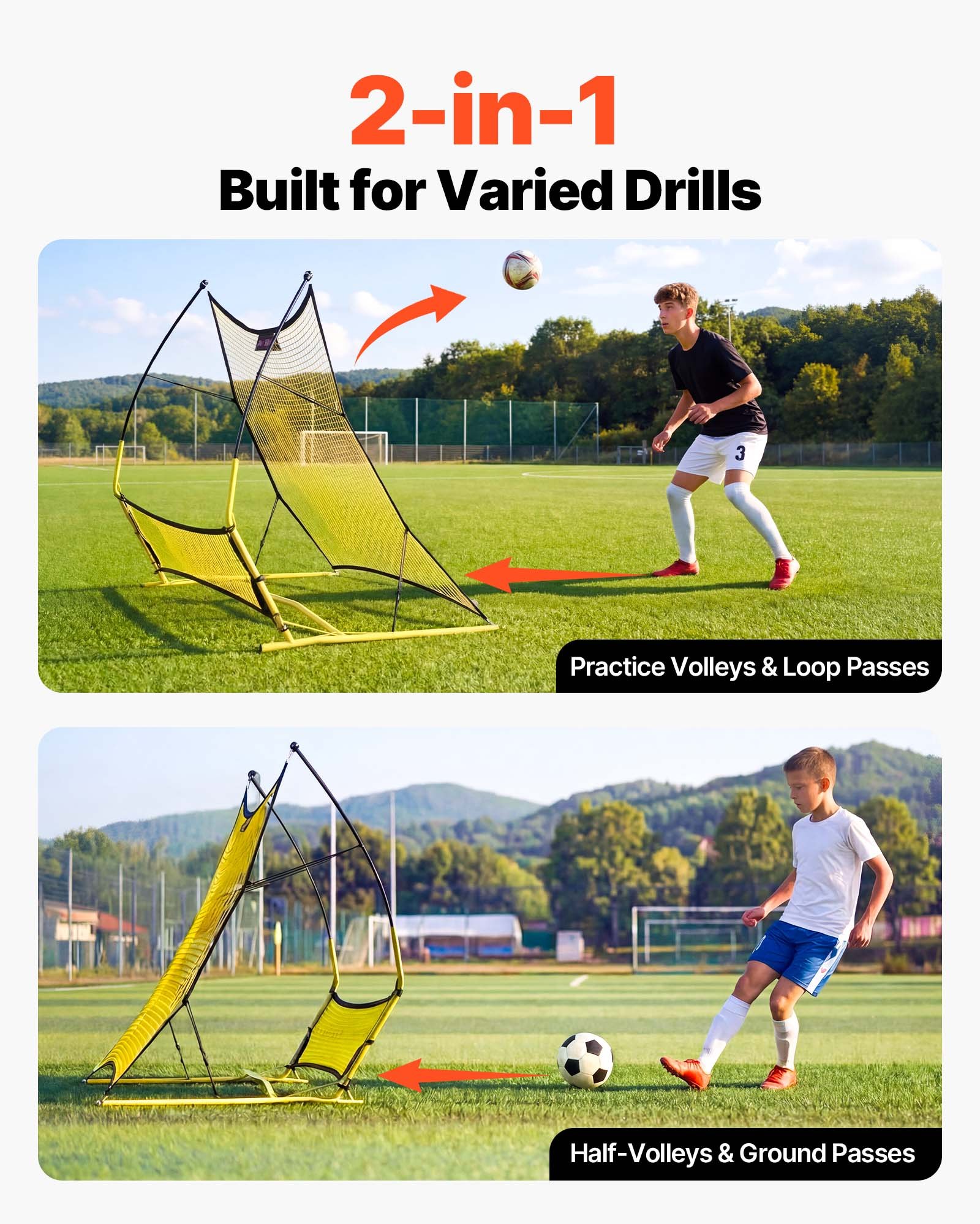 VEVOR Red de Rebote para Fútbol 1700 x 1500 mm, Portería de Fútbol, Postes de Fibra de Vidrio y Tubo de Hierro para Control Individual y en Equipo, Práctica de Pases, para Adolescentes y Adultos