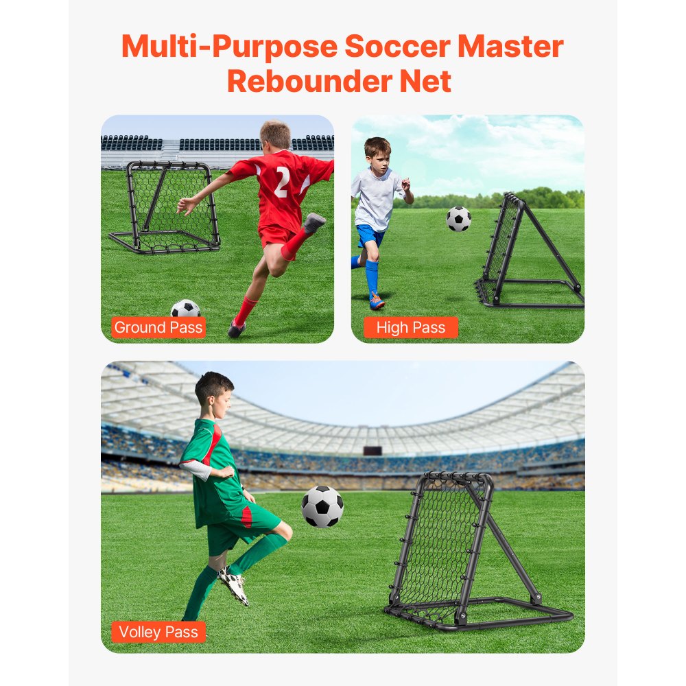 VEVOR Red de Rebote para Fútbol Portátil, Red de Portería con Ángulos Ajustables, Ayudas y Equipos a Niños, Adolescentes y Todas las Edades, Fácil Instalación y Almacenamiento Perfecto, 50,8 x 50,8 mm