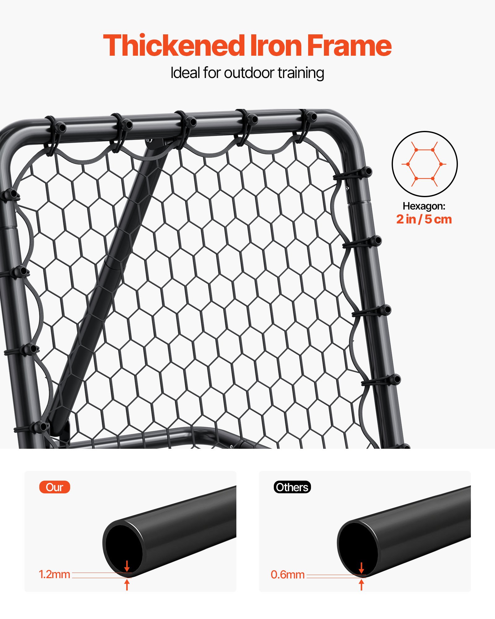 VEVOR Red de Rebote para Fútbol Portátil, Red de Portería con Ángulos Ajustables, Ayudas y Equipos a Niños, Adolescentes y Todas las Edades, Fácil Instalación y Almacenamiento Perfecto, 50,8 x 50,8 mm