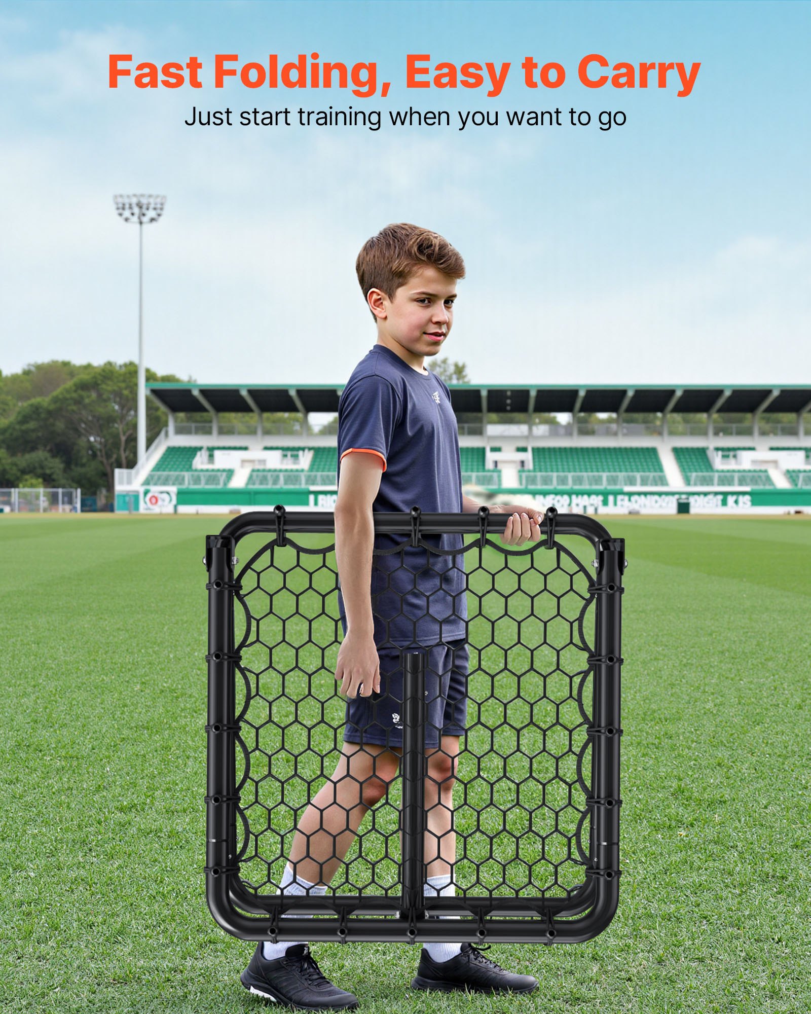 VEVOR Red de Rebote para Fútbol Portátil, Red de Portería con Ángulos Ajustables, Ayudas y Equipos a Niños, Adolescentes y Todas las Edades, Fácil Instalación y Almacenamiento Perfecto, 50,8 x 50,8 mm