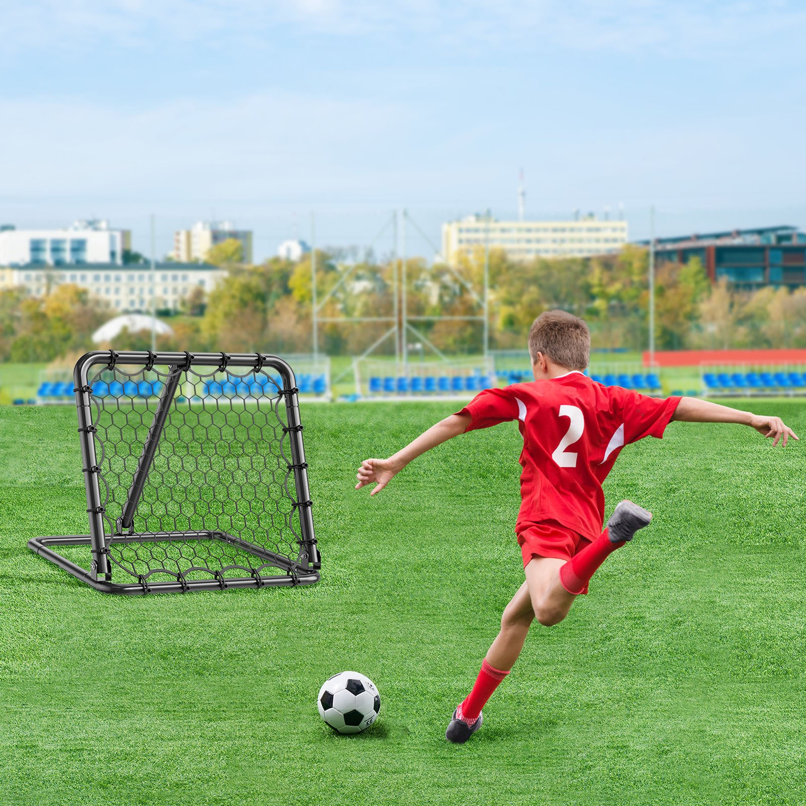 VEVOR Red de Rebote para Fútbol Portátil, Red de Portería con Ángulos Ajustables, Ayudas y Equipos a Niños, Adolescentes y Todas las Edades, Fácil Instalación y Almacenamiento Perfecto, 50,8 x 50,8 mm