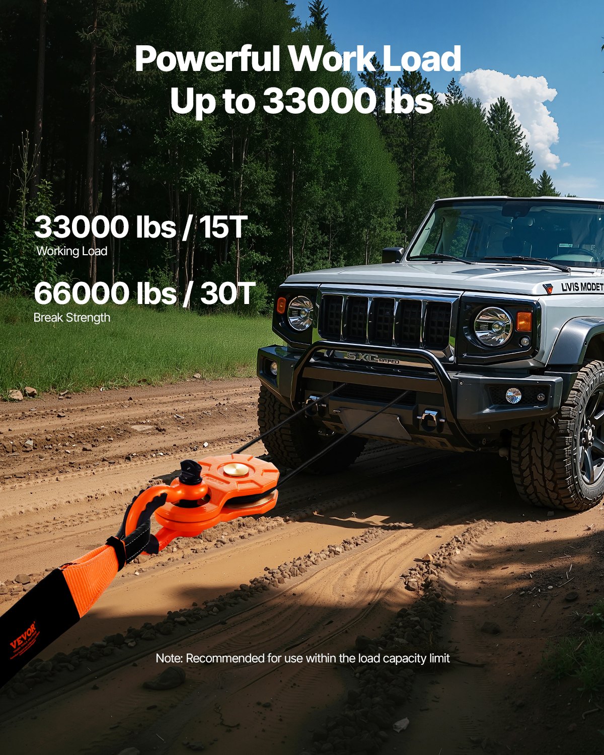 VEVOR Polea para Recuperación de Cabrestante de Resistencia a la Rotura de 30 T con Cuerda de Diámetro de 10 - 14 mm, Accesorios de Rescate para Remolque y Rescate en Tractores, Camiones, ATV y UTV
