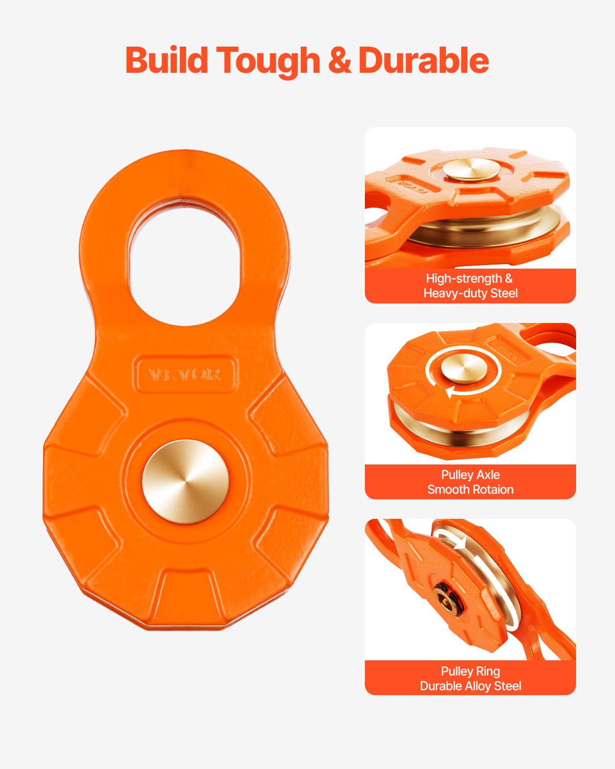 VEVOR Polea para Recuperación de Cabrestante de Resistencia a la Rotura de 30 T con Cuerda de Diámetro de 10 - 14 mm, Accesorios de Rescate para Remolque y Rescate en Tractores, Camiones, ATV y UTV