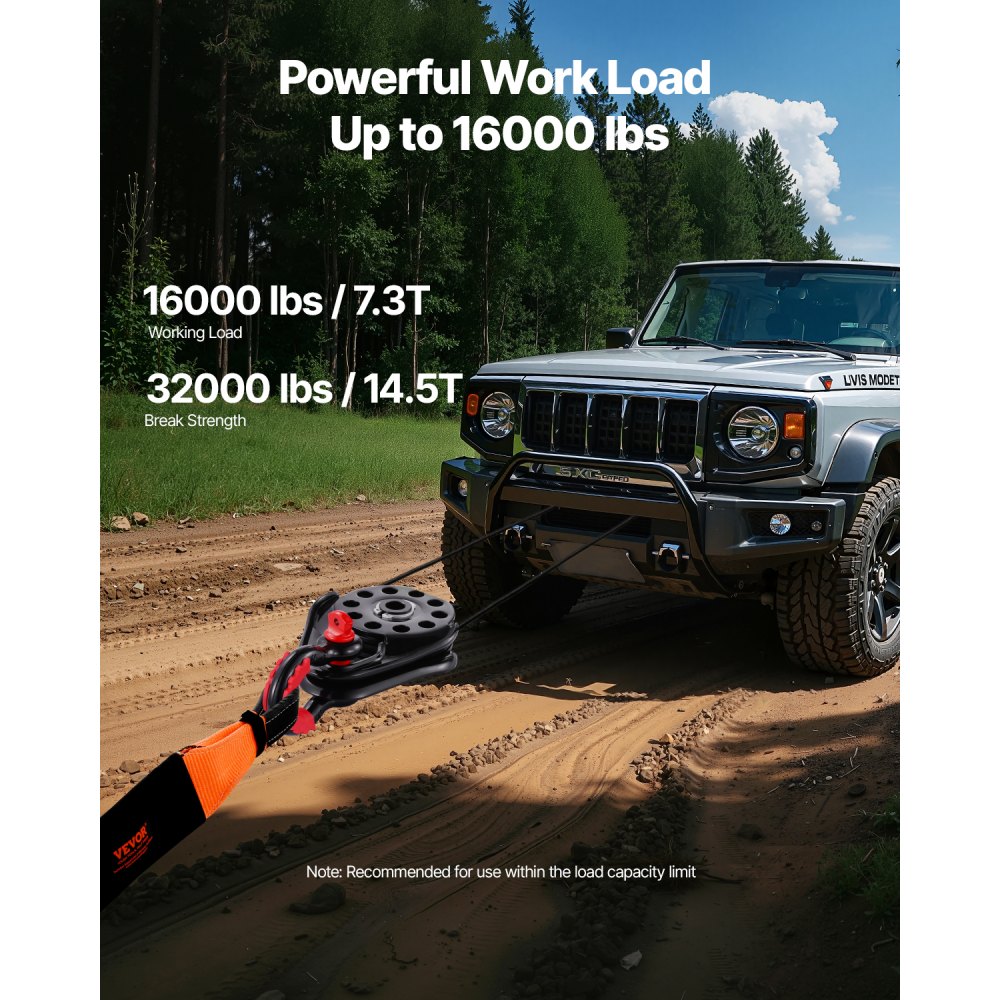 VEVOR Winch Pulley, 14.5T Breaking Strength, Forestry Winch Works with 3/8 Inch Rope, Off-Road Recovery Accessory for Towing & Recovery on Trucks, Tractors, ATVs & UTVs