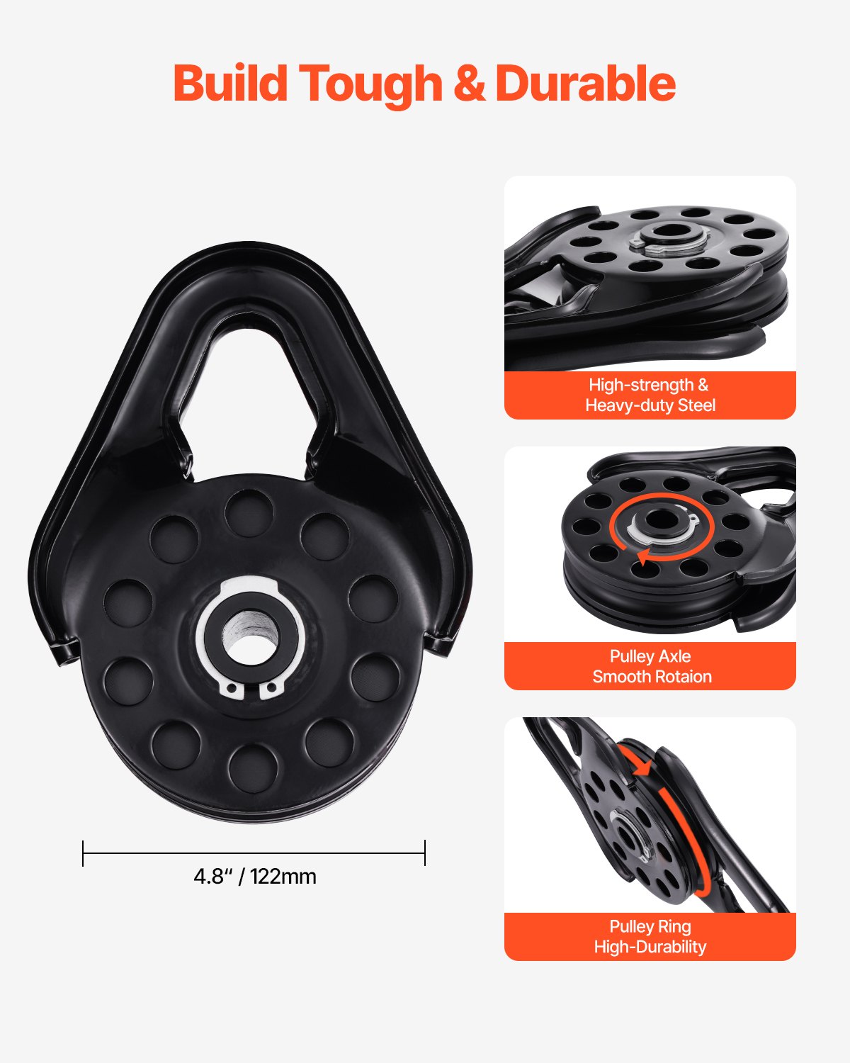 VEVOR Polea para Recuperación de Cabrestante de Resistencia a la Rotura de 14,5 T para Cuerda de Diámetro de 9,5 mm, Accesorios de Rescate para Remolque y Rescate en Tractores, Camiones, ATV y UTV