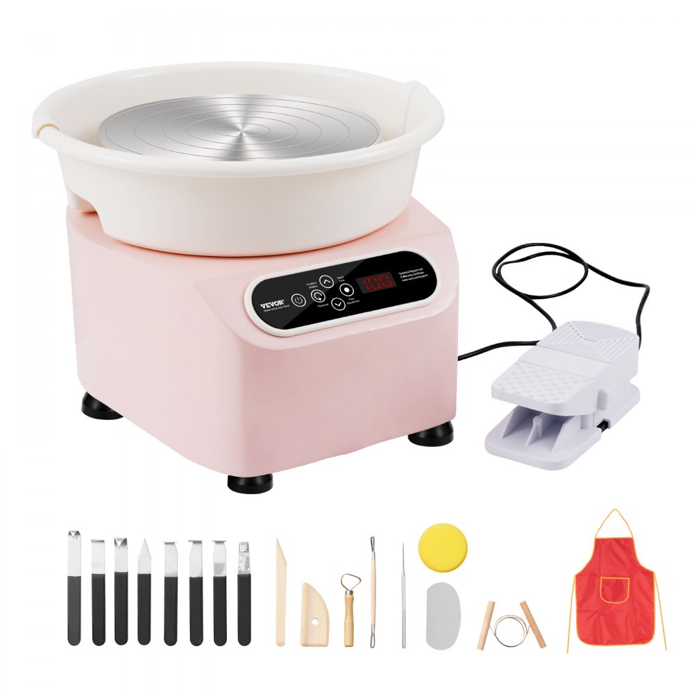 VEVOR Torno de Alfarero Eléctrico 250 mm 350 W con 4 Patas de Soporte Rosa