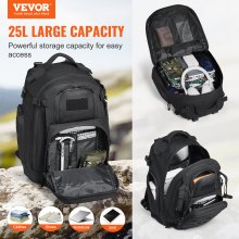 VEVOR Mochila Táctica Militar de 320 x 260 x 450 mm 25 L con Diseño Molle, Negro