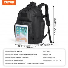 VEVOR Mochila Táctica Militar de 320 x 260 x 450 mm 25 L con Diseño Molle, Negro