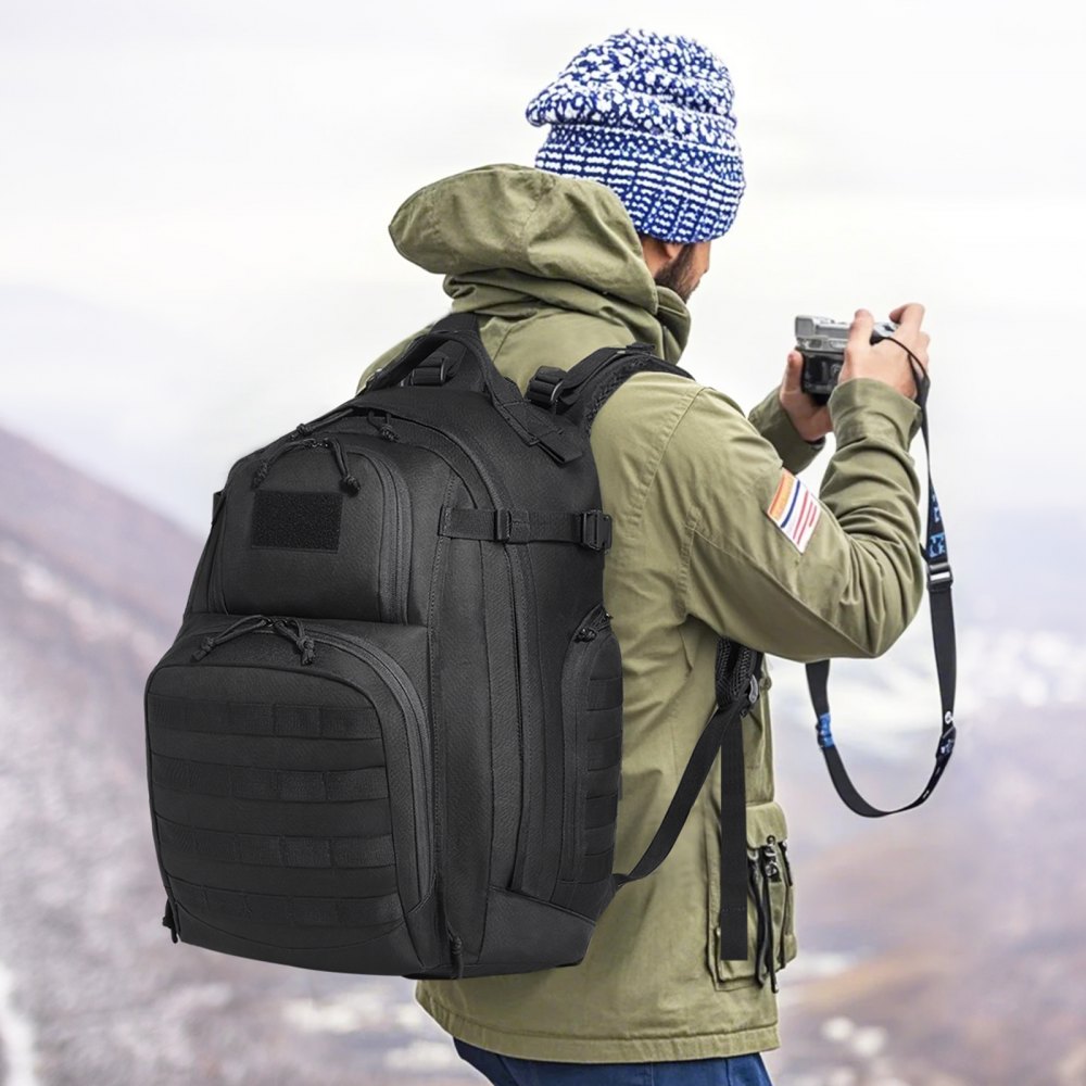 VEVOR Mochila Táctica de Viaje 40 L con Diseño Molle y Acolchado de Esponja, Bolsa de Viaje Militar Mochila Militar Bolsa de Equipo Mochila para Aventuras al Aire Libre, Senderismo, Caza, Negro