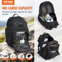 VEVOR Mochila Táctica de Viaje 40L con Modo Molle y Almohadilla de Esponja Negro