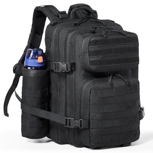 VEVOR Bolsa de Viaje Táctica Mochila de 260 x 230 x 420 mm 25 L con Diseño Molle y 3 Bolsillos, Mochila de Viaje de Poliéster 600D, Mochila para Deportes, Viajes, Camping, Ropa Fitness, Negro