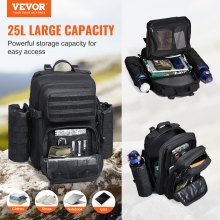 VEVOR Mochila Táctica 25 L con Modo Molle y 3 Compartimentos para Deporte, Negro