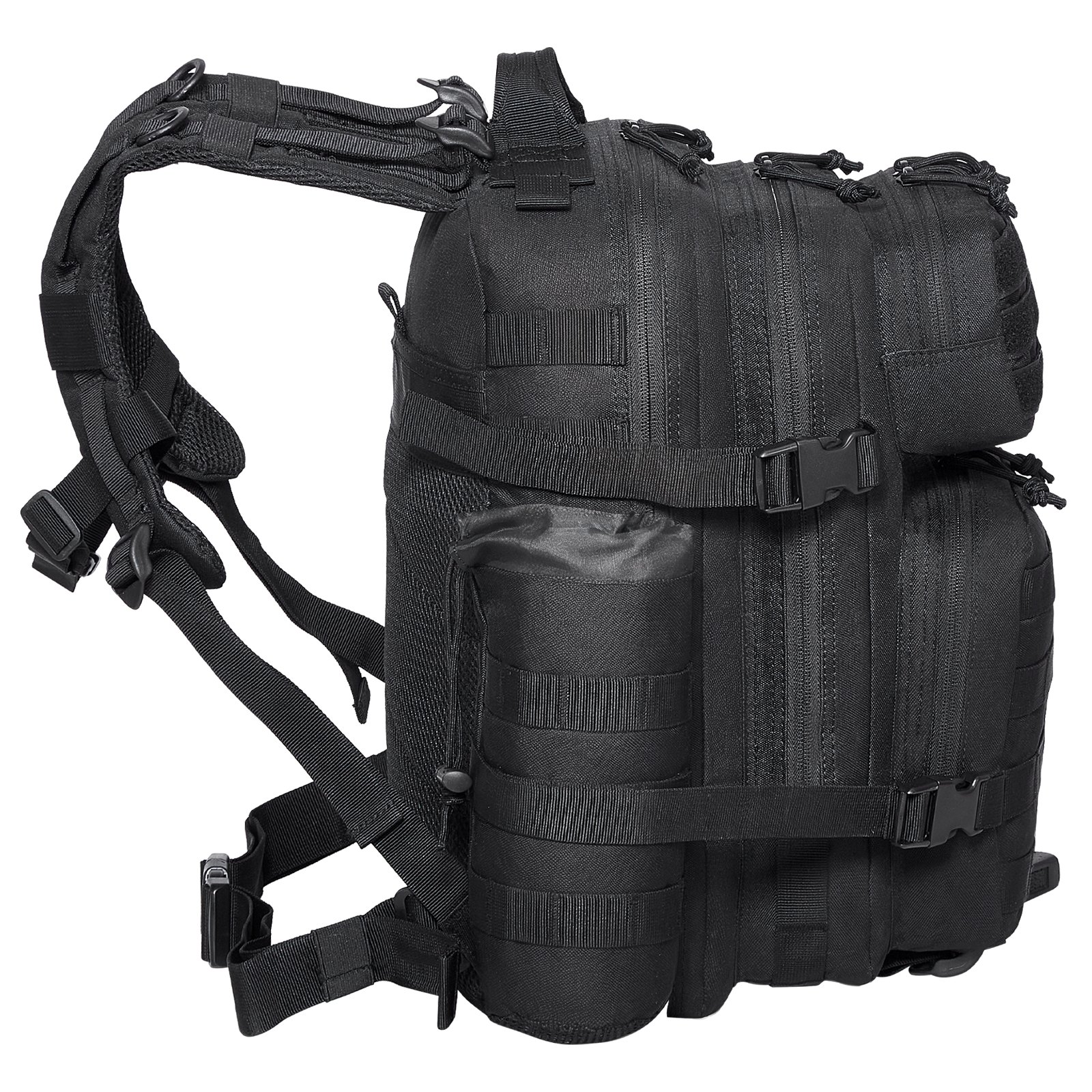 VEVOR Bolsa de Viaje Táctica Mochila de 260 x 230 x 420 mm 25 L con Diseño Molle y 3 Bolsillos, Mochila de Viaje de Poliéster 600D, Mochila para Deportes, Viajes, Camping, Ropa Fitness, Negro