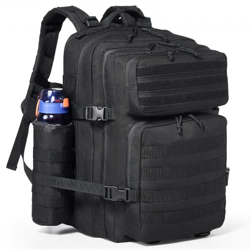 VEVOR Bolsa de Viaje Táctica Mochila de 320 x 290 x 460 mm 45 L con Diseño Molle y 3 Bolsillos Mochila de Viaje de Poliéster 600D Mochila para Deportes, Viajes, Aventura al Aire Libre, Camping, Negro