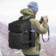 VEVOR Mochila Táctica 45 L con Modo Molle y 3 Compartimentos para Deporte, Negro