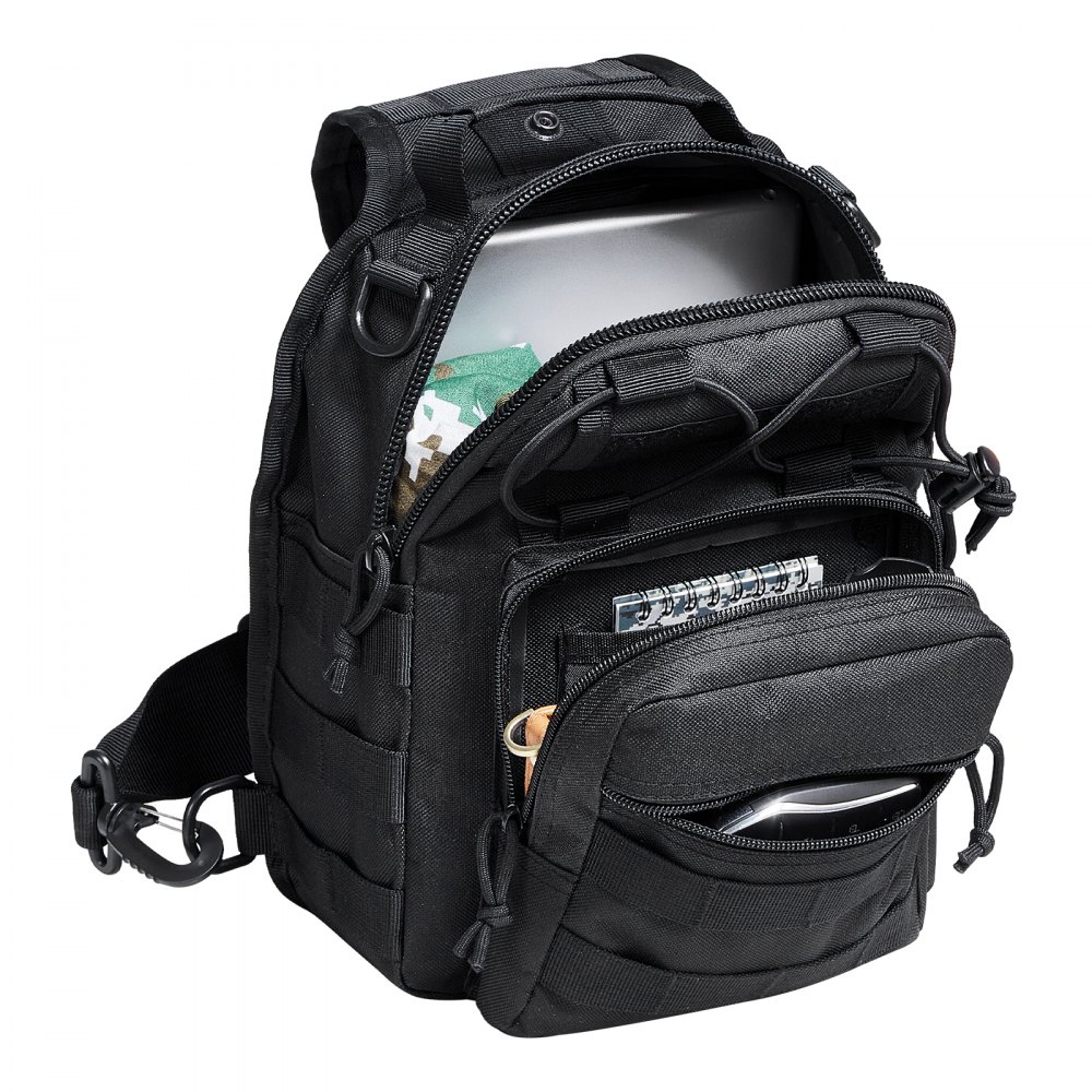 VEVOR Bolsa de Viaje Táctica Bolsa de Hombro 10 L con Diseño Molle y Múltiples Bolsillos, Bolsa de Viaje de Poliéster 600D Bolsa de Equipo Mochila para Deportes, Viajes, Camping, Ropa Fitness, Negro