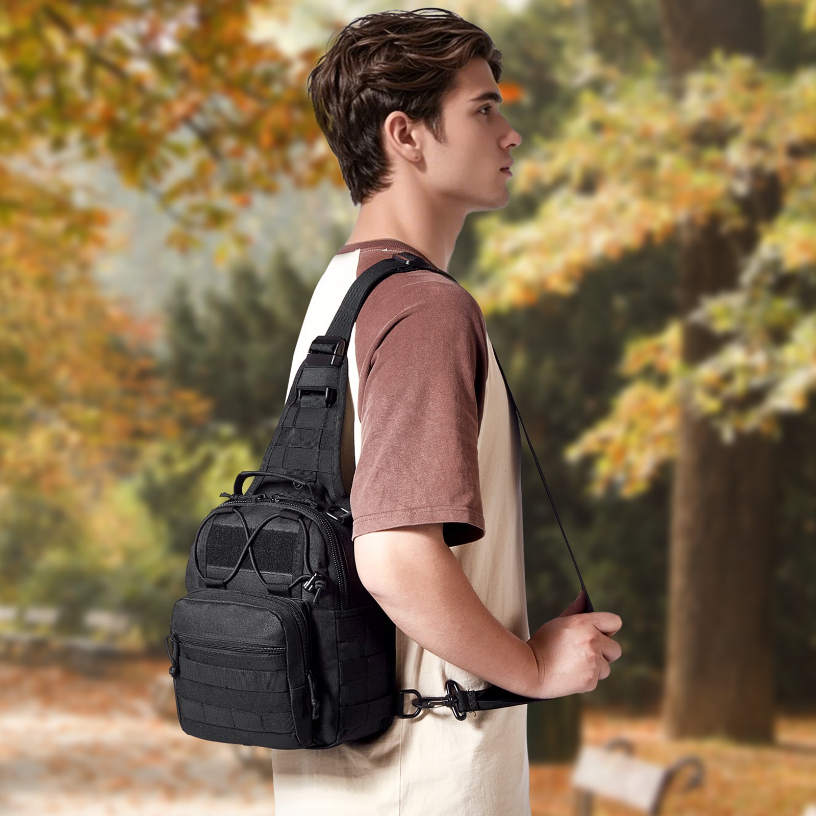 VEVOR Bolsa de Viaje Táctica Bolsa de Hombro 10 L con Diseño Molle y Múltiples Bolsillos, Bolsa de Viaje de Poliéster 600D Bolsa de Equipo Mochila para Deportes, Viajes, Camping, Ropa Fitness, Negro