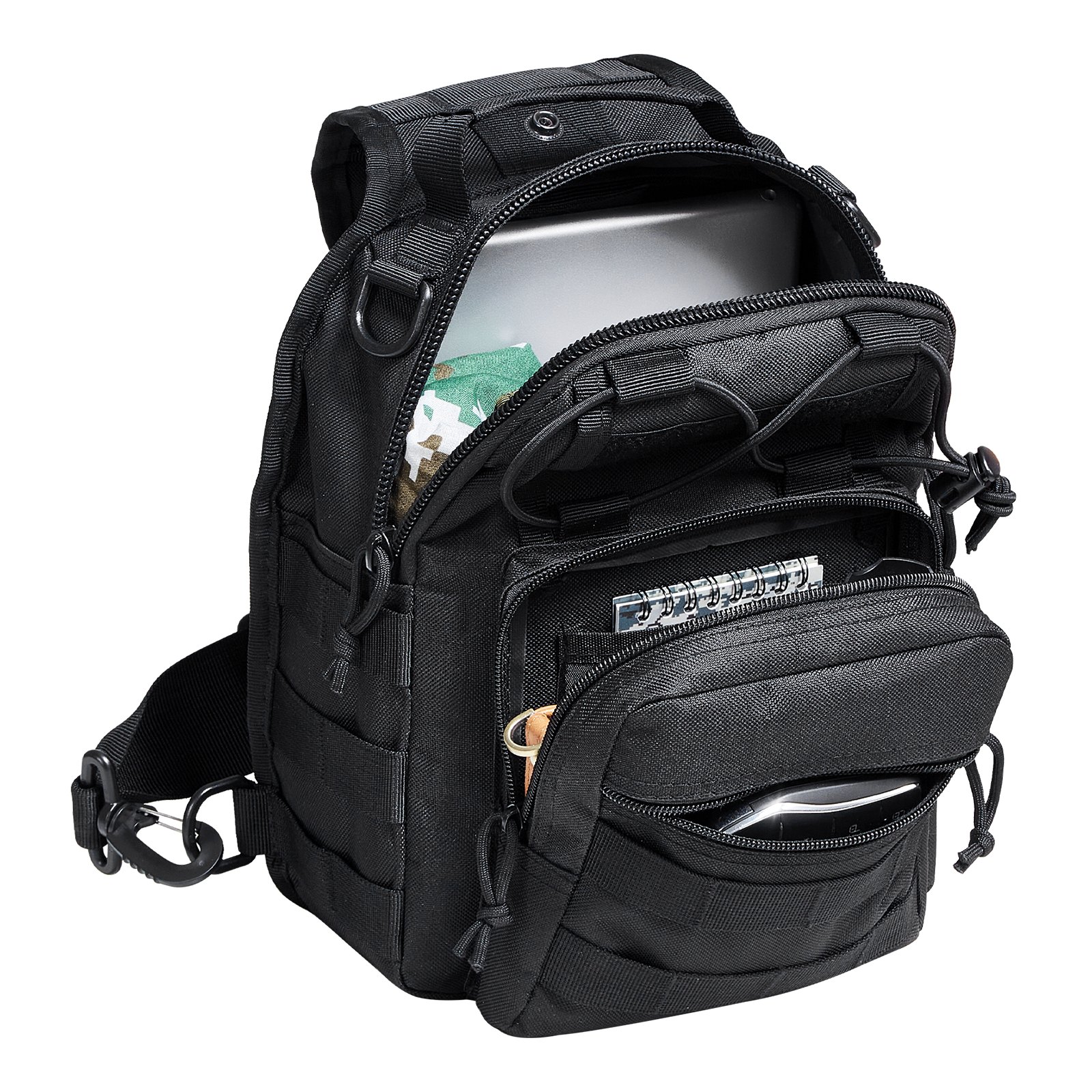 VEVOR Bolsa de Viaje Táctica Bolsa de Hombro 10 L con Diseño Molle y Múltiples Bolsillos, Bolsa de Viaje de Poliéster 600D Bolsa de Equipo Mochila para Deportes, Viajes, Camping, Ropa Fitness, Negro