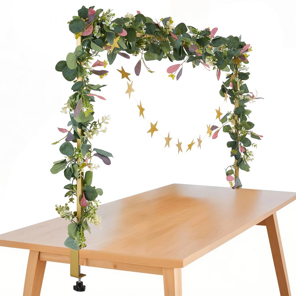 VEVOR Table Decoration Table Rod, 330-1066.8 mm high & 711.2-2489.2 mm length adjustable, table arch with clamps, incl. rattan, table frame for wedding, birthday & Christmas decorations, golden