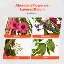 VEVOR Corona Decorativa Artificial, Rosa y Verde, Decorada con Margaritas, Flores de Aliento de Bebé, Brotes, para Todo el Año para Todas las Estaciones, Decoración Hogar, Pared, Ventana, Festival