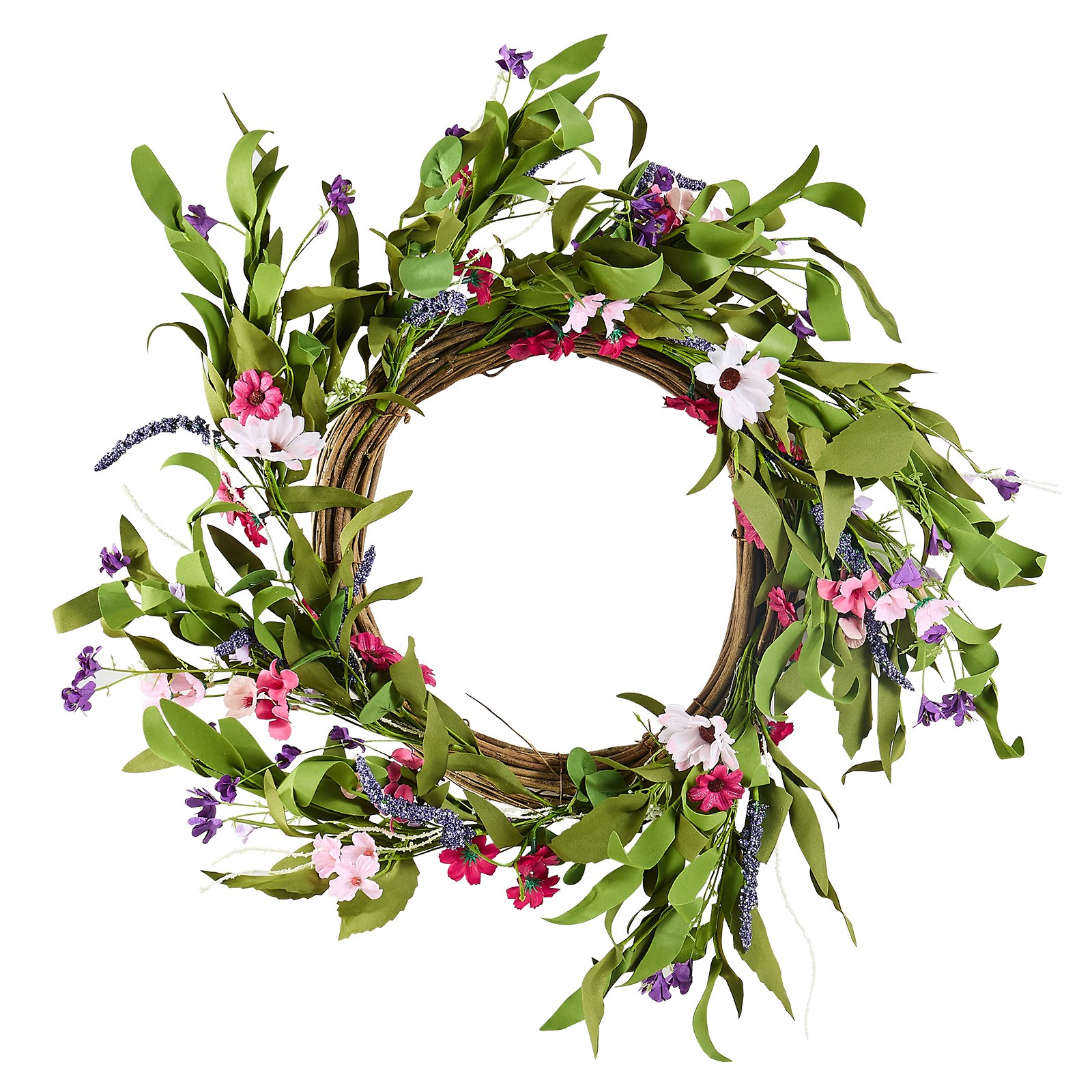 VEVOR Artificial Decorative Wreath, 55.88 cm, Pink/Green, decorated with daisies, baby's breath, buds, door wreath for all seasons, as decoration for home, walls, windows, festivals & weddings
