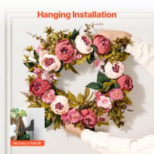 VEVOR Corona Decorativa Artificial con Peonías Rosas Hortensias para Todo el Año