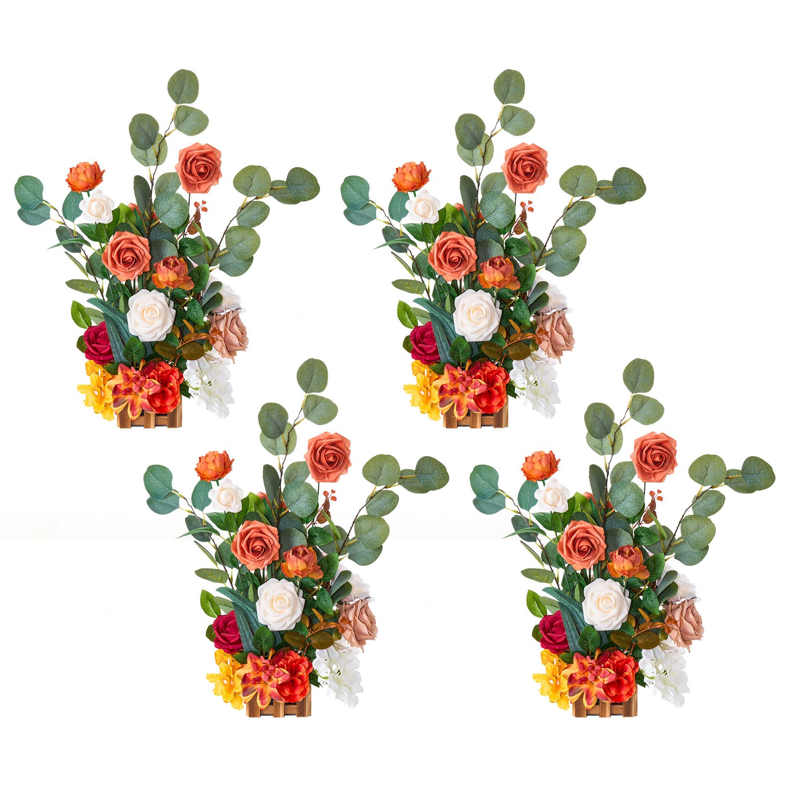 VEVOR Arreglos Florales Artificiales de Pie para Pasillos de Bodas, Centros de Mesa Florales Naranjas para Ceremonias, Recepciones, Fiestas y Decoración al Aire Libre, 450 x 250 x 250 mm, 4 uds