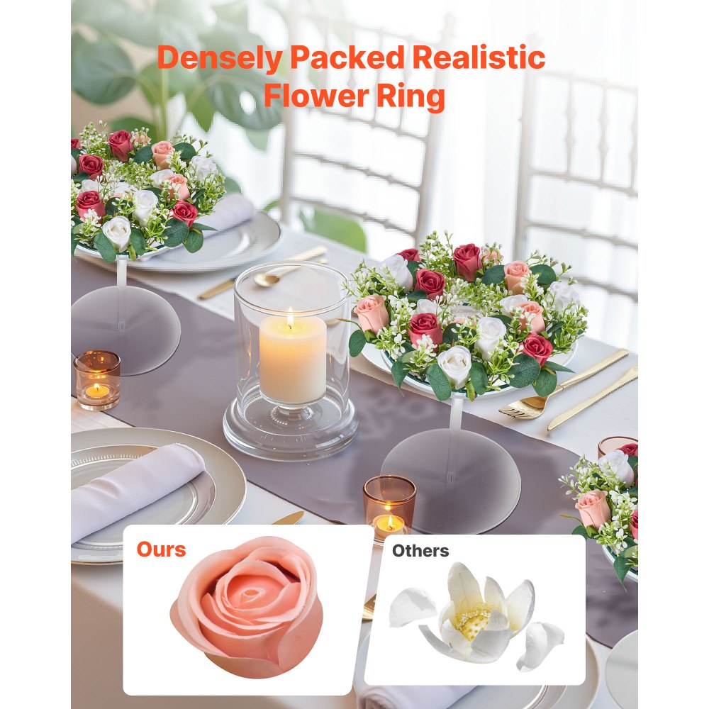 VEVOR Artificial Rose Wreath, 340 mm Diameter Faux Flower Wreath with Pink and White Roses, Flower Arrangement Centerpiece for Valentine's, Mother's Day, Party, Wedding and Home Table Décor, 10 PCS