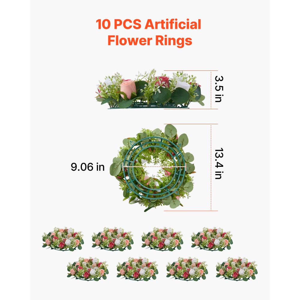 VEVOR Corona de Rosas Artificiales Realistas, Ideal como Centro de Mesa para San Valentín, Día de la Madre, Fiestas, Bodas y Decoración del Hogar, 10 Unidades, Rosas y Blancas, 340 x 340 x 90 mm