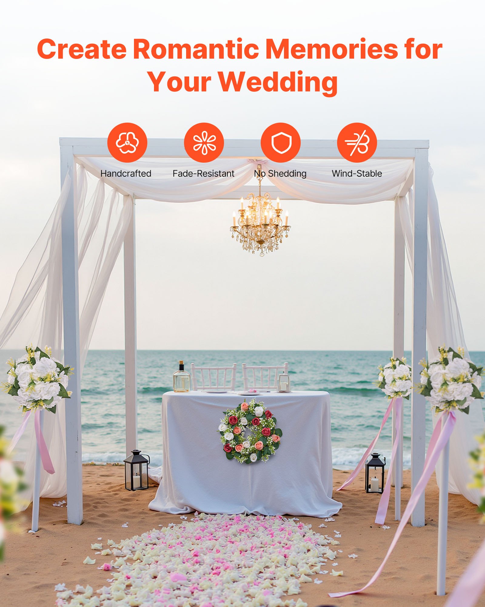 VEVOR Corona de Rosas Artificiales Realistas, Ideal como Centro de Mesa para San Valentín, Día de la Madre, Fiestas, Bodas y Decoración del Hogar, 10 Unidades, Rosas y Blancas, 340 x 340 x 90 mm