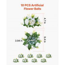 VEVOR Bolas de Flores a Centros de Mesa Boda 10 uds 240 x 240 x 120 mm Blanco