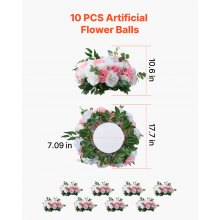 VEVOR Bolas de Flores para Centros de Mesa de Boda Rosa y Blanco 10 Unidades