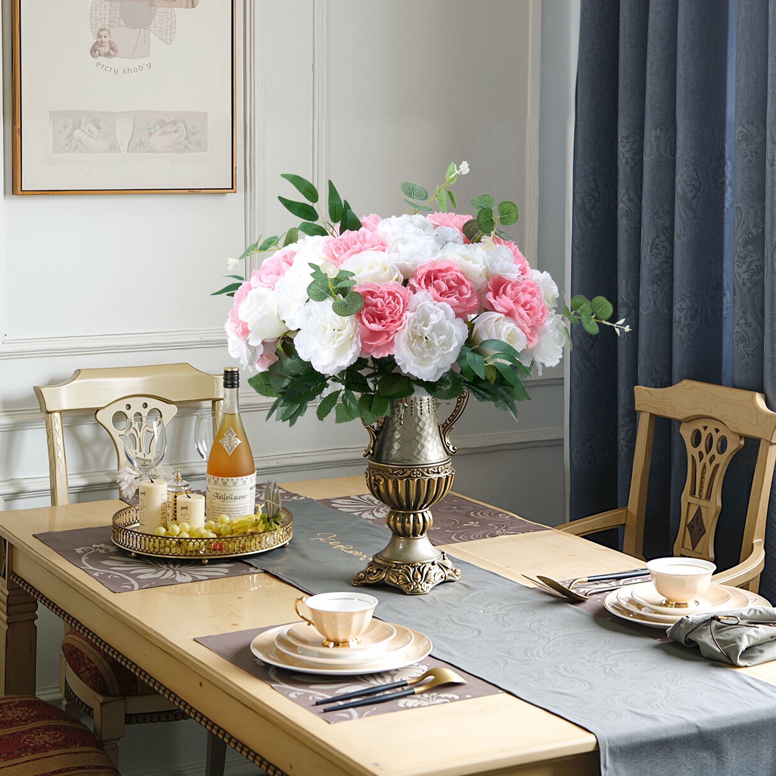 VEVOR Ramo de Bolas de Flores Artificiales Exuberantes, 10 Unidades, Ideales para Centros de Mesa de Boda, Arreglos de Rosas para Decoración del Hogar, Color Rosa y Blanco, 450 x 450 x 270 mm