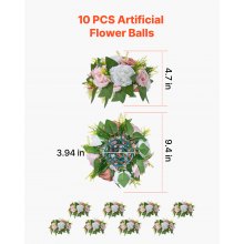 VEVOR Bolas de Flores para Centros de Mesa de Boda Rosa Blanco 24 cm Diámetro
