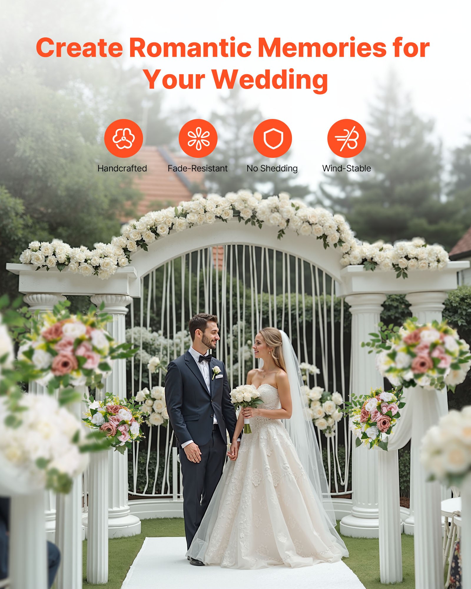 VEVOR Ramo de Bolas de Flores Artificiales, 10 Unidades, 24 cm de Diámetro, Ideales para Centros de Mesa de Boda, Arreglos de Rosas Exuberantes para Decoración del Hogar, Color Rosa y Blanca