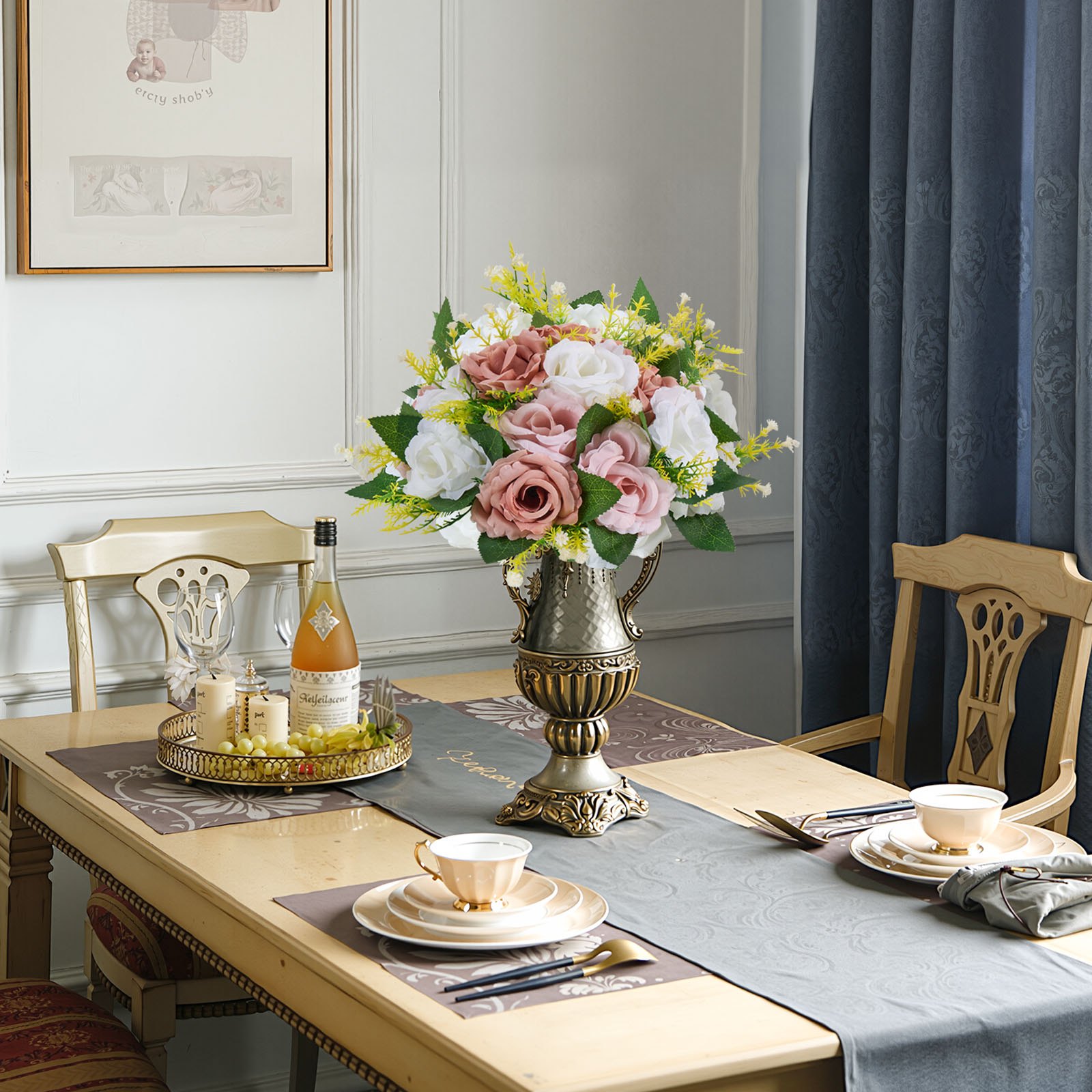 VEVOR Ramo de Bolas de Flores Artificiales, 10 Unidades, 24 cm de Diámetro, Ideales para Centros de Mesa de Boda, Arreglos de Rosas Exuberantes para Decoración del Hogar, Color Rosa y Blanca