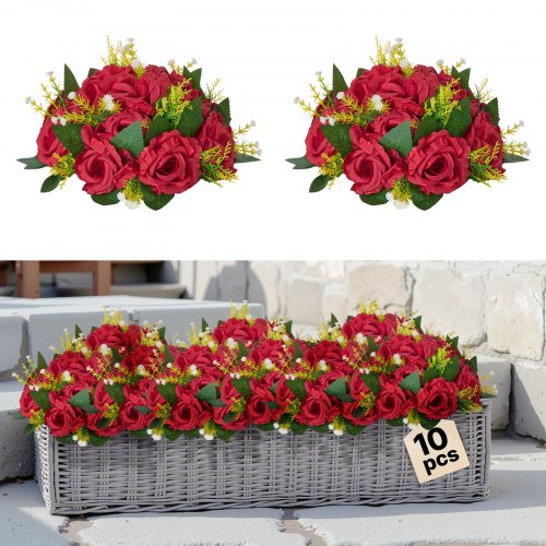 VEVOR Ramo de Bolas de Flores Artificiales Exuberantes, Estilo Versátil, Rosas Rojas para Centros de Mesa de Boda, Pétalos de Tela Seda, Plantas Acuáticas de Plástico, 240 x 240 x 120 mm, 10 uds