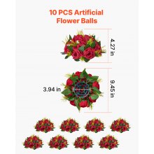 VEVOR Bolas de Flores a Centros de Mesa de Boda 10 uds 240 x 240 x 120 mm Rojo
