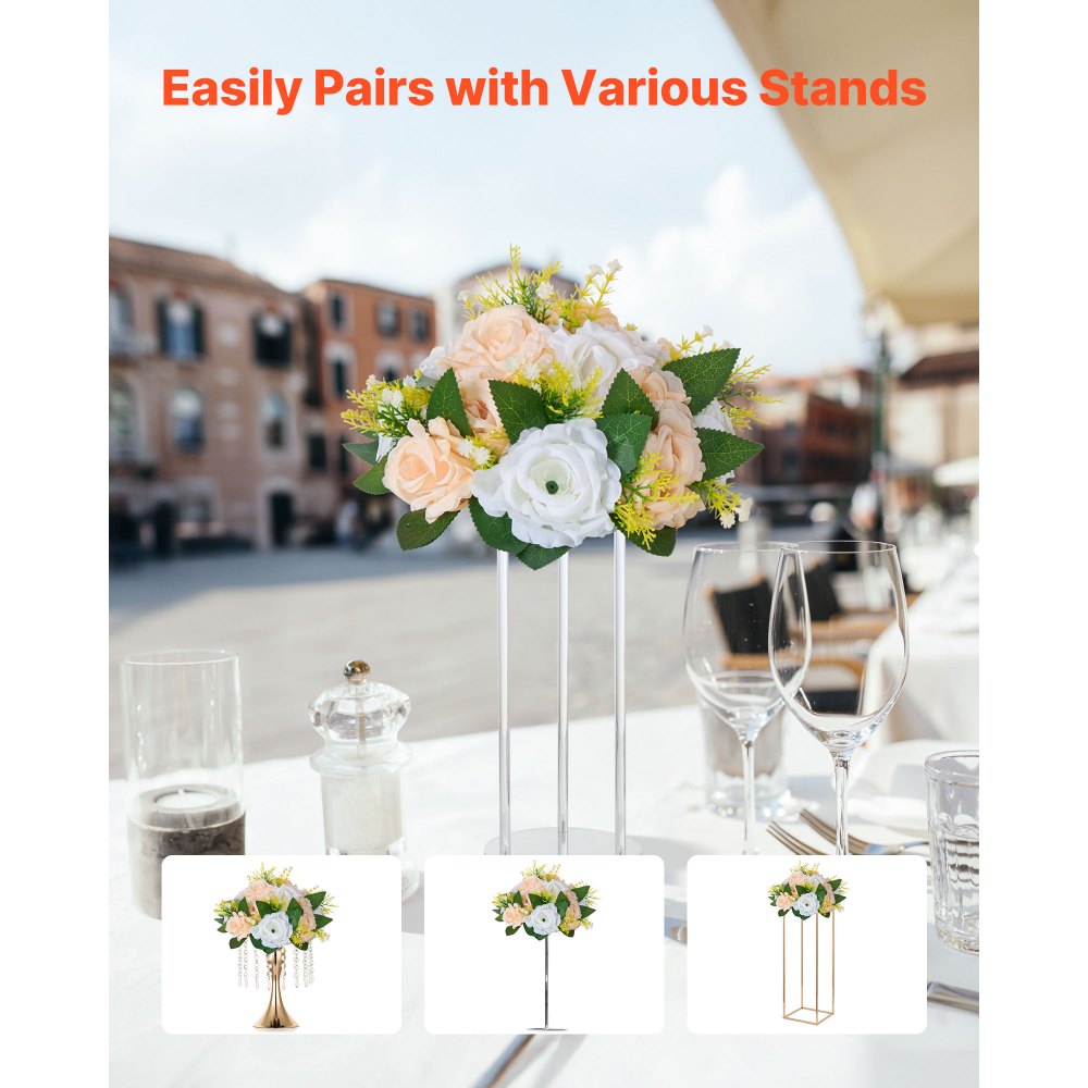 VEVOR Ramo de Bolas de Flores Artificiales, 10 uds, 24 cm Diámetro, Ideal para Centros de Mesa de Boda, Arreglos de Rosas para Decoración del Hogar, Color Champán y Blanco, 240 x 240 x 120 mm