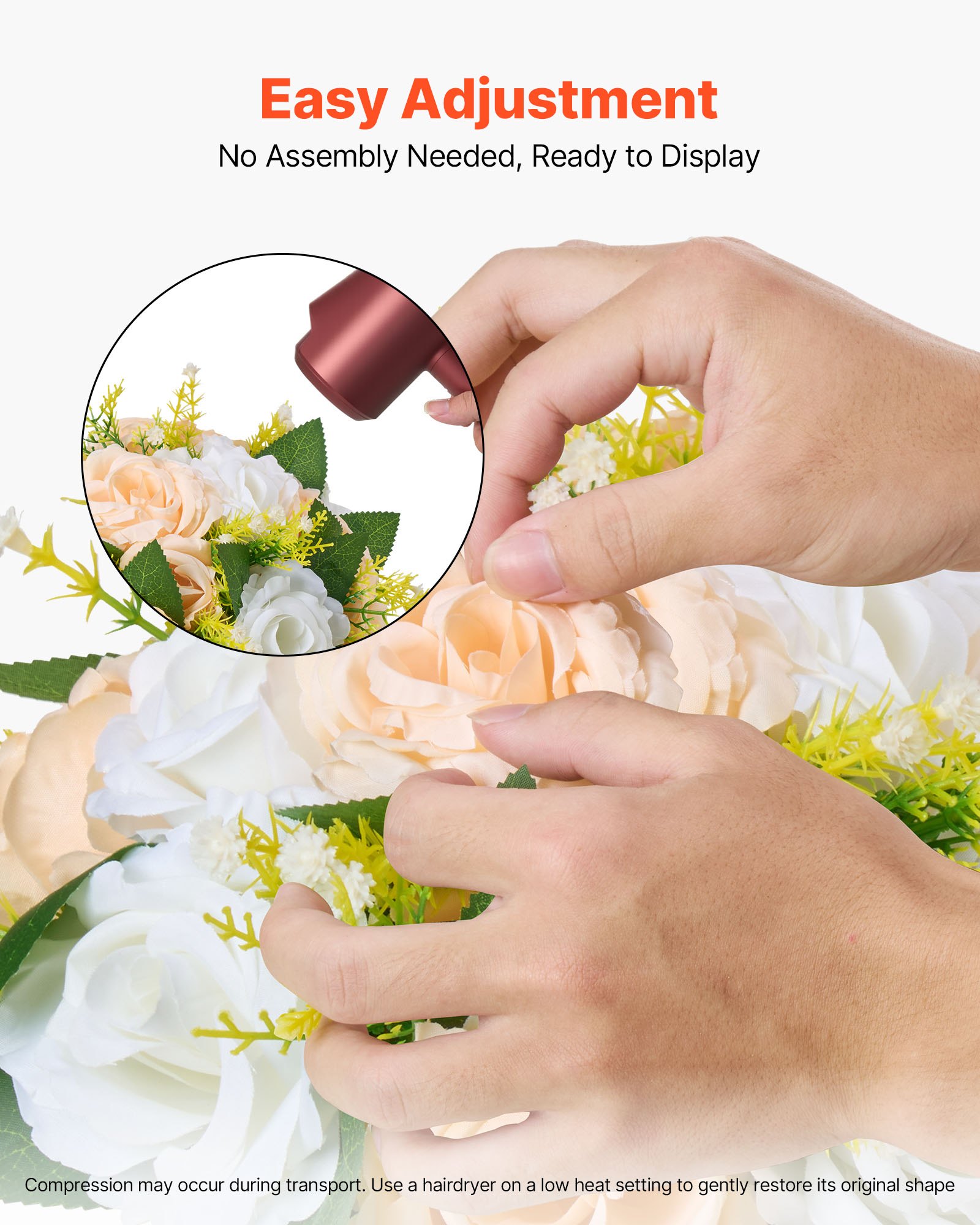 VEVOR Ramo de Bolas de Flores Artificiales, 10 uds, 24 cm Diámetro, Ideal para Centros de Mesa de Boda, Arreglos de Rosas para Decoración del Hogar, Color Champán y Blanco, 240 x 240 x 120 mm