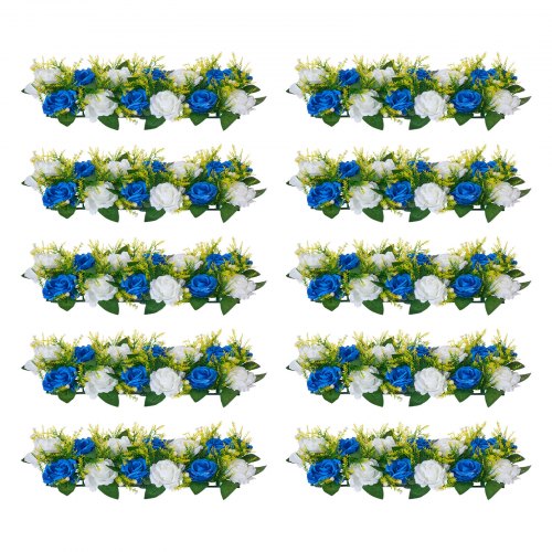 VEVOR Ramo de Bolas de Flores Artificiales, 10 Unidades, Ideal para Centros de Mesa de Boda, Arreglos de Rosas Artificiales para Decoración del Hogar, Rosas Azules y Blancas, 500 x 220 x 120 mm