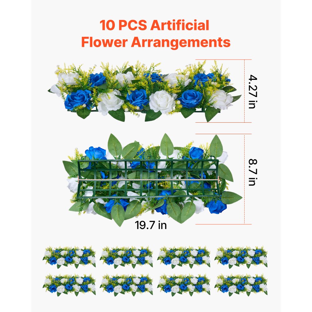 VEVOR Ramo de Bolas de Flores Artificiales, 10 Unidades, Ideal para Centros de Mesa de Boda, Arreglos de Rosas Artificiales para Decoración del Hogar, Rosas Azules y Blancas, 500 x 220 x 120 mm