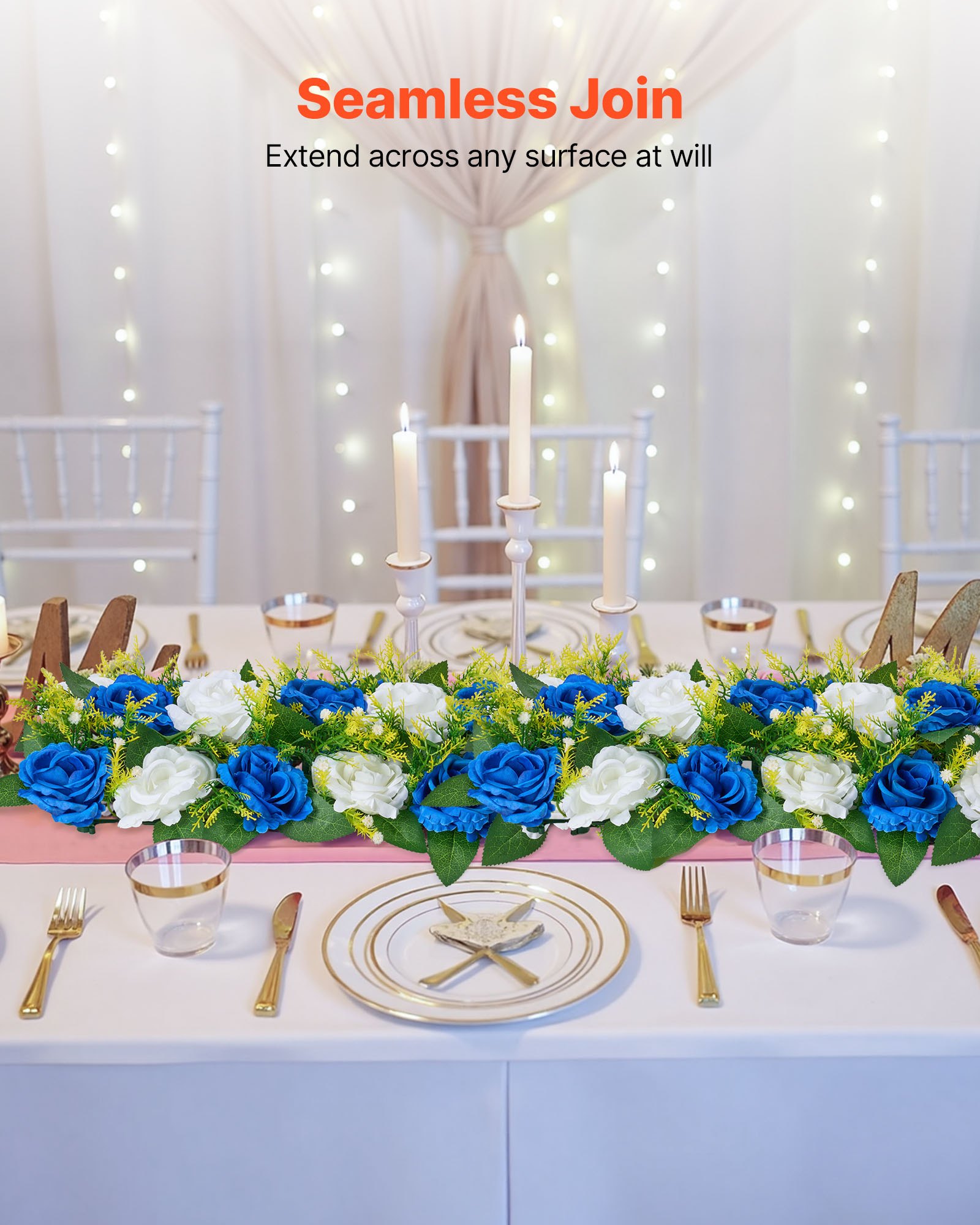 VEVOR Ramo de Bolas de Flores Artificiales, 10 Unidades, Ideal para Centros de Mesa de Boda, Arreglos de Rosas Artificiales para Decoración del Hogar, Rosas Azules y Blancas, 500 x 220 x 120 mm