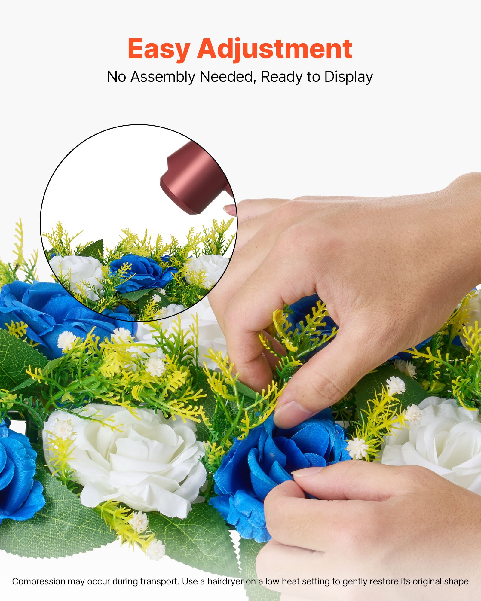 VEVOR Ramo de Bolas de Flores Artificiales, 10 Unidades, Ideal para Centros de Mesa de Boda, Arreglos de Rosas Artificiales para Decoración del Hogar, Rosas Azules y Blancas, 500 x 220 x 120 mm