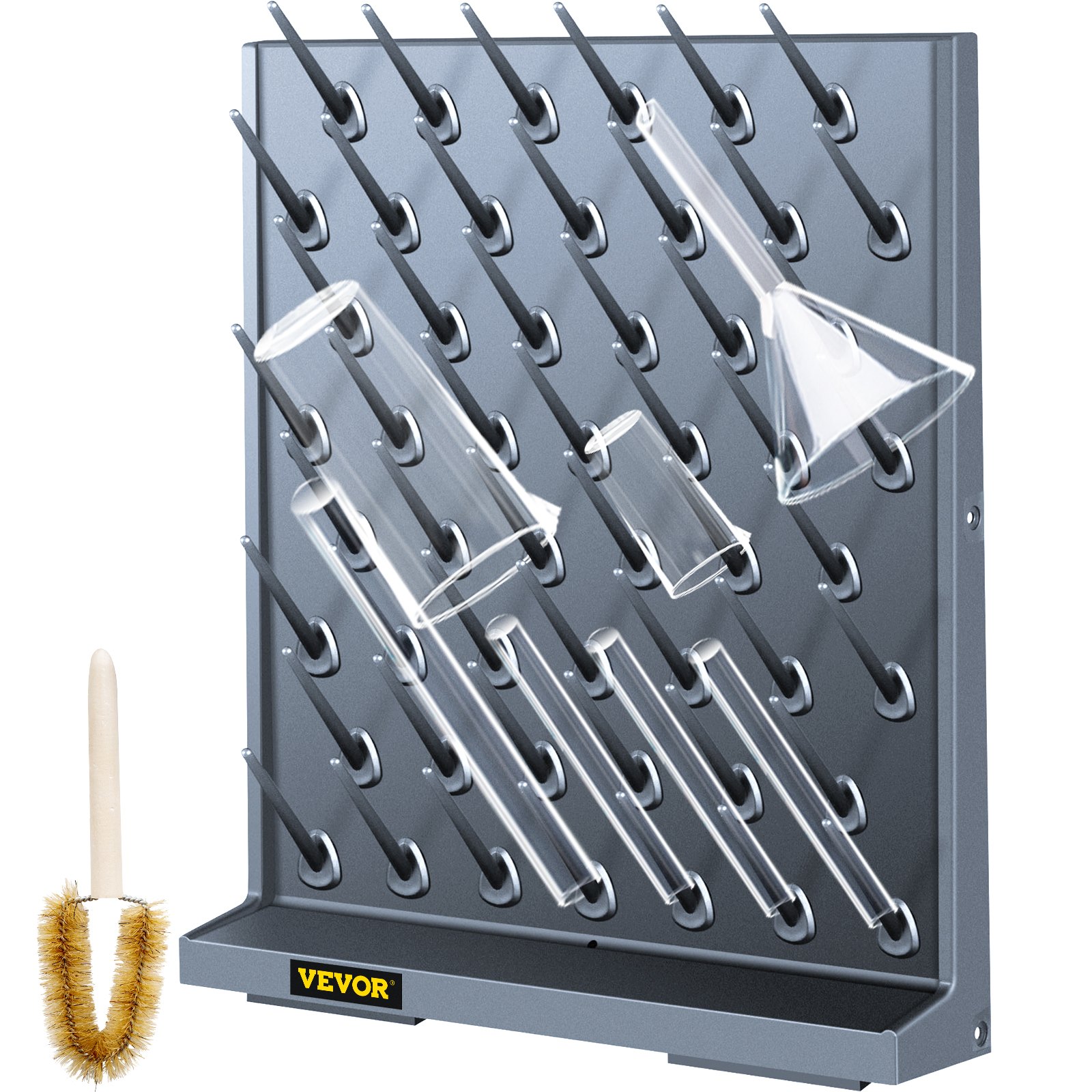 VEVOR Tablero de Clavijas de Estante de Secado 70 X 55,3 X 12,7cm, de PP Prémium Negro para Laboratorio Hospitales Escuelas, Escurridor de Tubos de Laboratorio