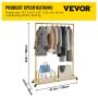 VEVOR Perchero de Ropa 2 Niveles 120x36x160 cm Perchero de Burro Independiente Material de Metal y Madera MDF Capacidad de 150 lbs Perchero de Ropa Resistente con Ruedas para Uso Doméstico o Comercial