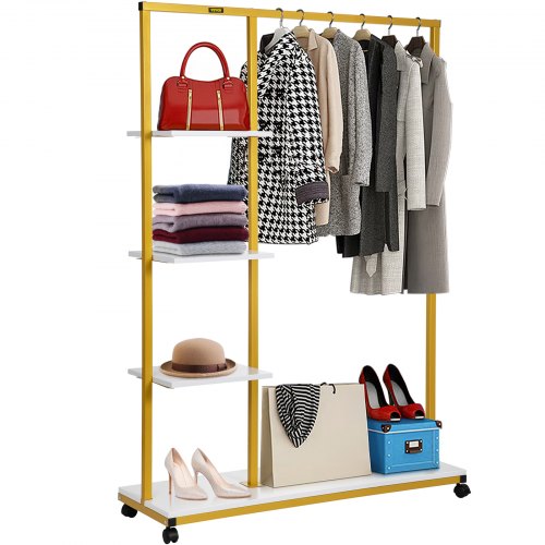 VEVOR Perchero de Ropa 4 Niveles 100x36x150 cm Perchero de Burro Independiente Material de Metal y Madera MDF Capacidad de 180 lbs Perchero de Ropa Resistente con Ruedas para Uso Doméstico o Comercial
